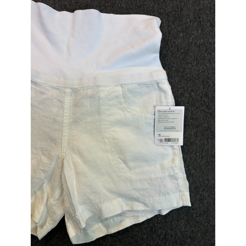 ATHLETA Lima 100% Linen Shortie Foldover Knit Waistband White Shorts Size 10 - Picture 4 of 16